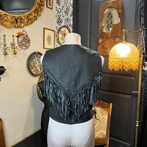 vintage USA Extreme Biker leather vest Western fringe braided size L